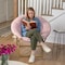 Flash Furniture Gwen 38" Oversize Portable Faux Fur Folding Saucer Moon Chair for Dorm and Bedroom, Blush Faux Fur/Soft Gold Frame FV-FMC-025-BL-SGD-GG - alternate 6